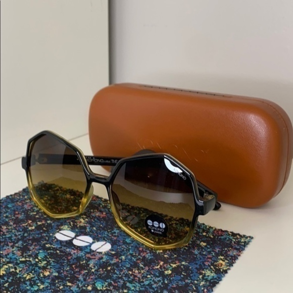 Komono Sunglasses NEW The Bonnie Oversized Geometric Gradient Black Yellow - Picture 5 of 15